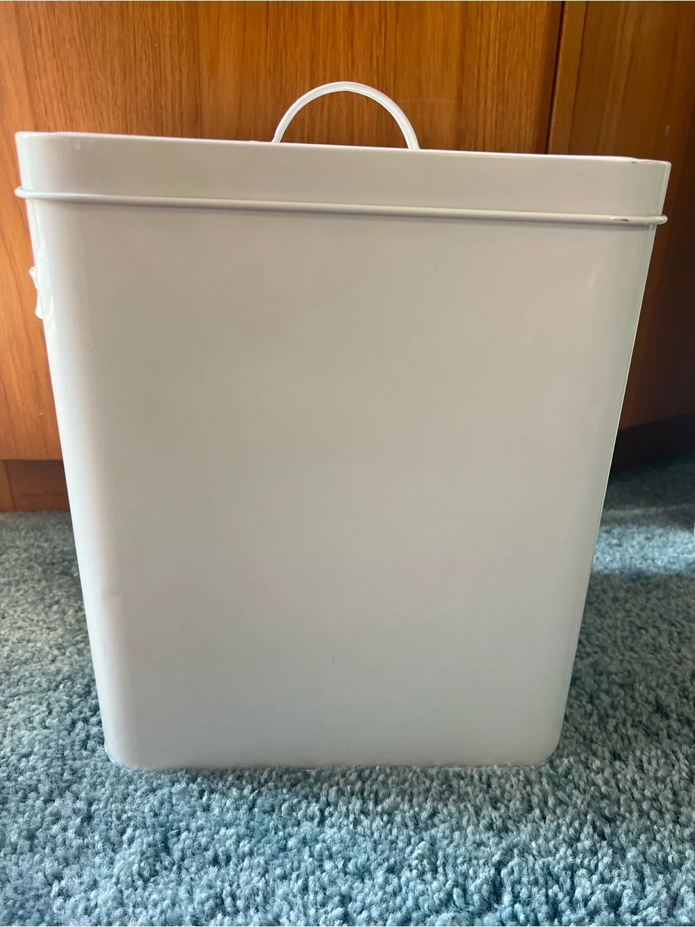 Rae Dunn White 'WOOF' Metal Dog Treat Canister Toy Container